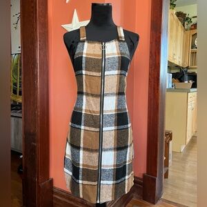Plaid zip up midi dress